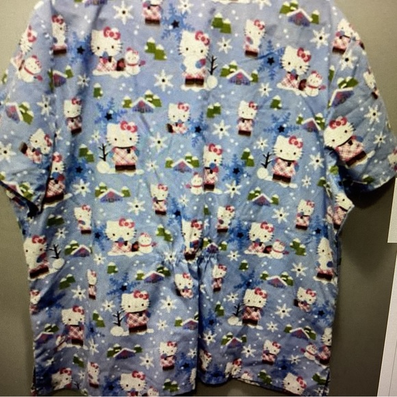 Hello Kitty Scrub Top Women's Blue Scrunched Back Size XL excellent condition - Picture 7 of 8